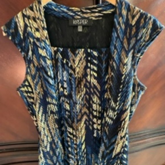 Kasper Tops - Sleeveless Kasper Black, Blue & Gold Top Med